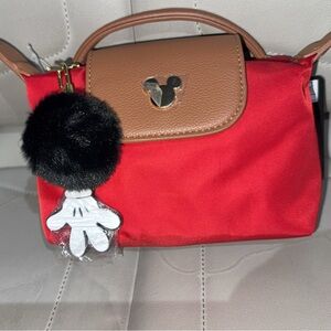 Red and Brown Crossbody Bag with Pom Pom - Disney Mickey